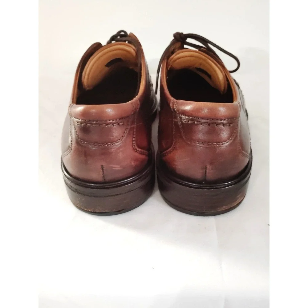 Ecco Brown Leather Lace Tie Almond Toe Derby 43 US 9.5 Preppy Oxford Dress Shoes